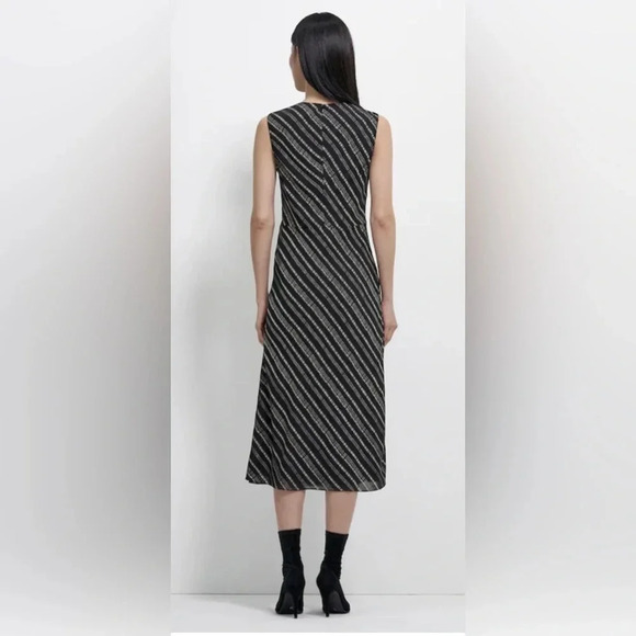 Theory 100% Silk Fresh Draped Tuck Dress - Black and White Midi Dress ๐ Size 00 - Picture 4 of 15